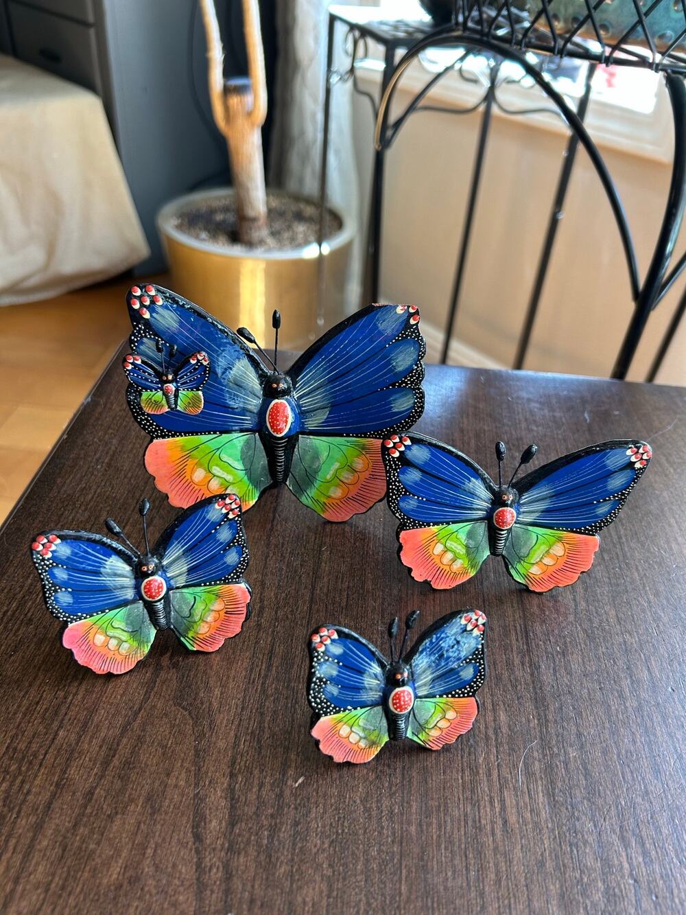 Set of 4 terra-cotta Butterfly Figurines Hand-Painted Pottery Butterfly Figurine